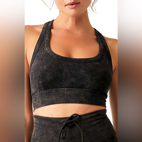 Free People Movement “Go To Sports Bra” In Black Stretchy Ribbed Fabric Size M/L - Picture 1 of 10